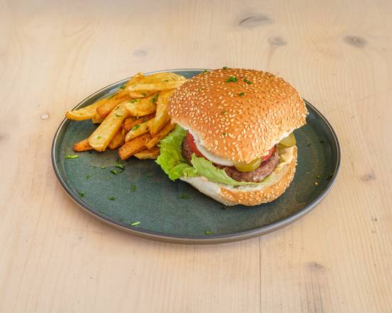 Beef Burger & Chips — 200g free range beef patty with Zoe's secret sauce